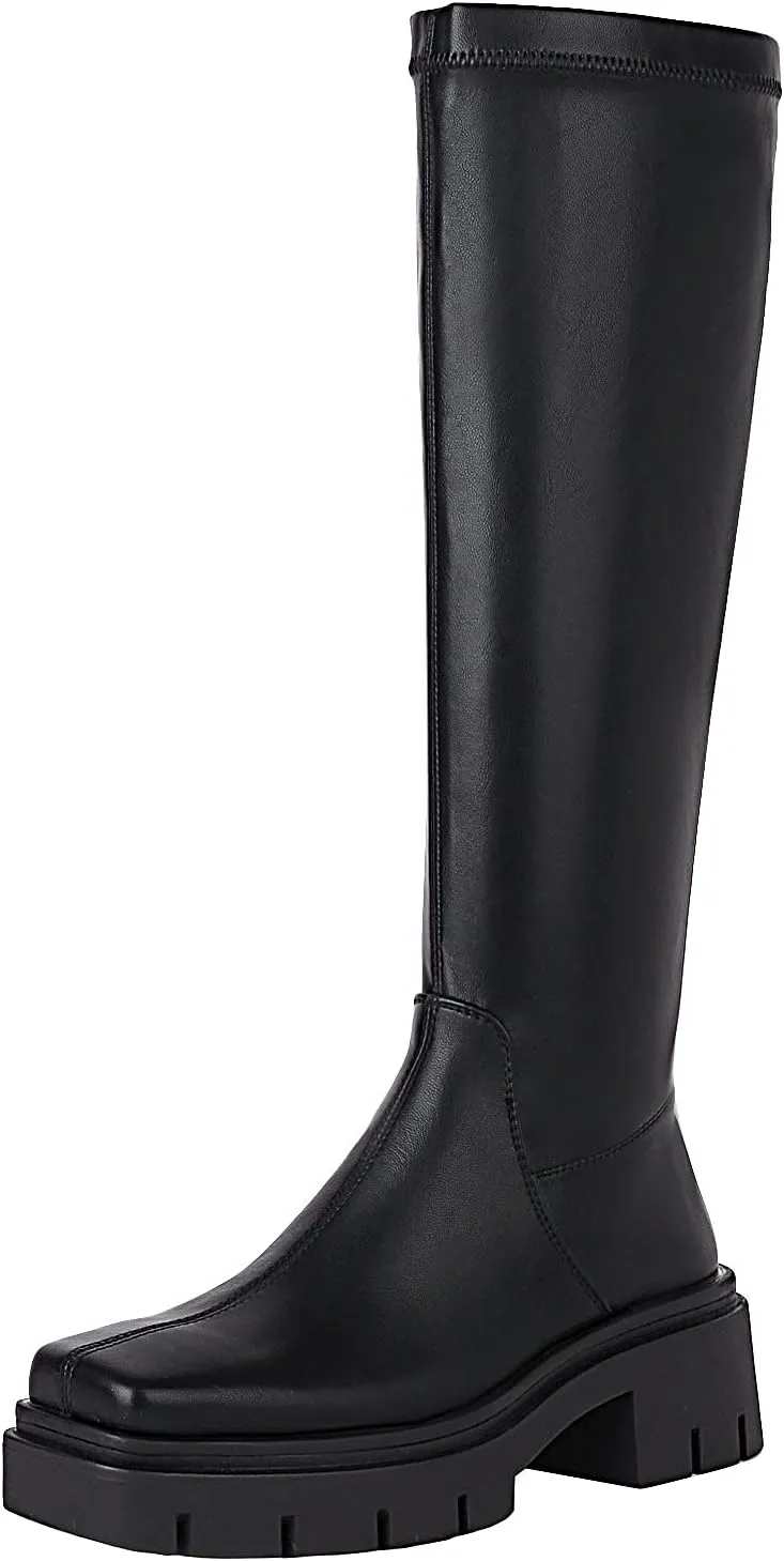 vivianly Women's Fashion Knee High Boots Chunky Block Heel Square Toe Zipper Long Boot