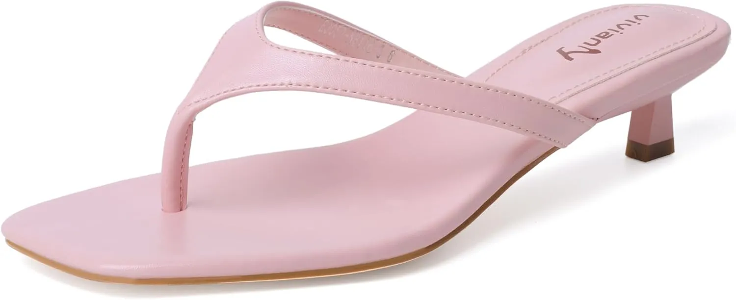 vivianly Women's Flip Flops Kitten Heel Sandals Backless Slippers Stiletto Heel Pinch toe Sandals Slip on Slides Mules