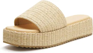 vodvob Platform Sandals for Women Open Toe Comfort Slip On Espadrille Sandals Cute Beach Straw Raffia Sandals Casual Summer Vacation for Women