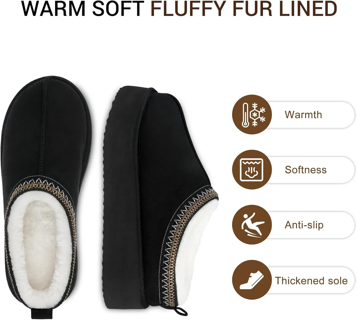 VONMAY Women's Cozy Platform Slippers, Warm Fleece-Lined Indoor Outdoor Slippers with Anti-Slip Sole, Stylish and Comfortable Christmas Gift Winter House Shoes
