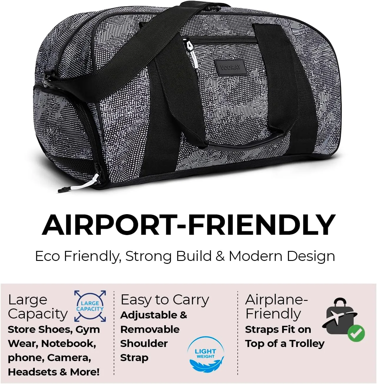 Vooray Burner Gym Duffel Bag, Gym Bag for Women and Men with Shoe Compartment, Weekender, Overnight & Travel Duffel for Sports and Workout