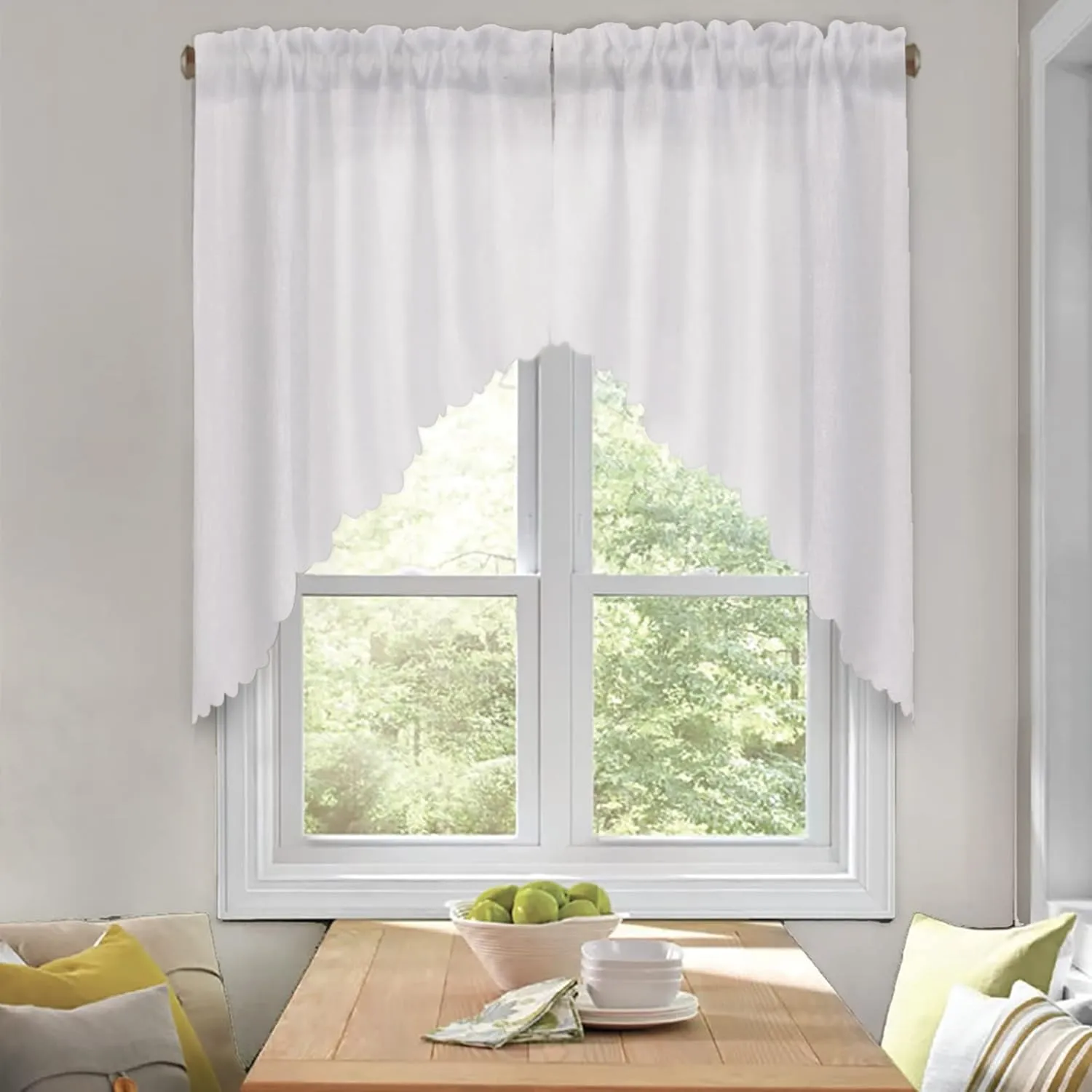 VORTTA White Burlap Look Swag Curtains Soft Half Window Rustic Natural Kitchen Curtains Valance and Swags 36 inch Length, 2 Panels