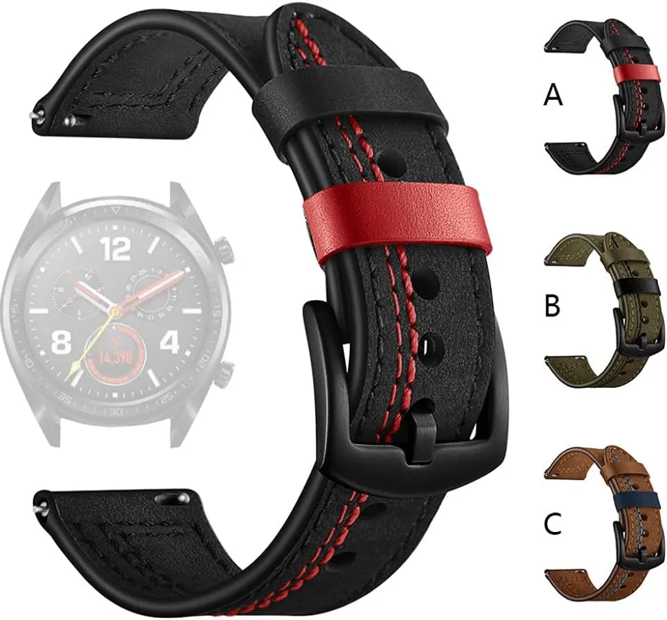 Watch Band 22mm Genuine Leather Watch Strap Replacements for Watch Mens Strap(White-Patch Five-Pointed star4)