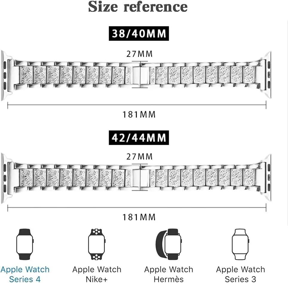 Watch Band 40mm 44mm 38mm 42mm Women Diamond Stainless Steel Strap Watch Bracelet(Gray,42mm)