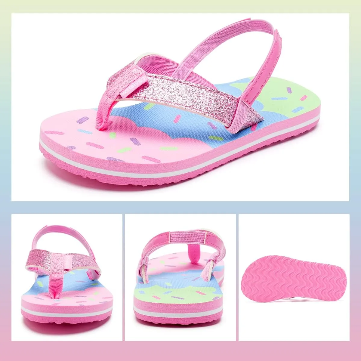 WateLves Girls & Boys Kids Flip Flop summer Slide Sandals Slip on Suitable for Bath Shower Beach pool (Little Kid/Big Kid)