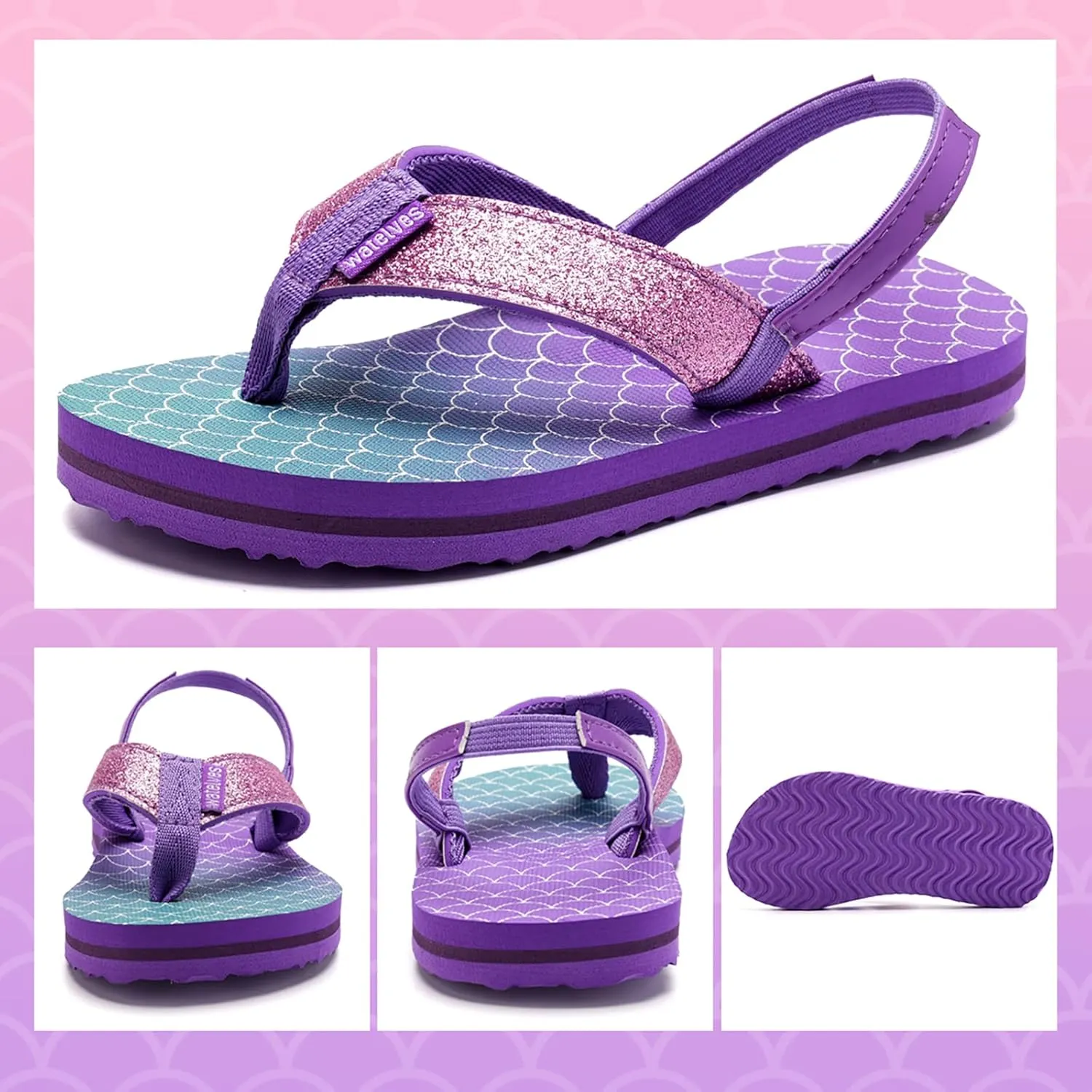 WateLves Girls & Boys Kids Flip Flop summer Slide Sandals Slip on Suitable for Bath Shower Beach pool (Little Kid/Big Kid)
