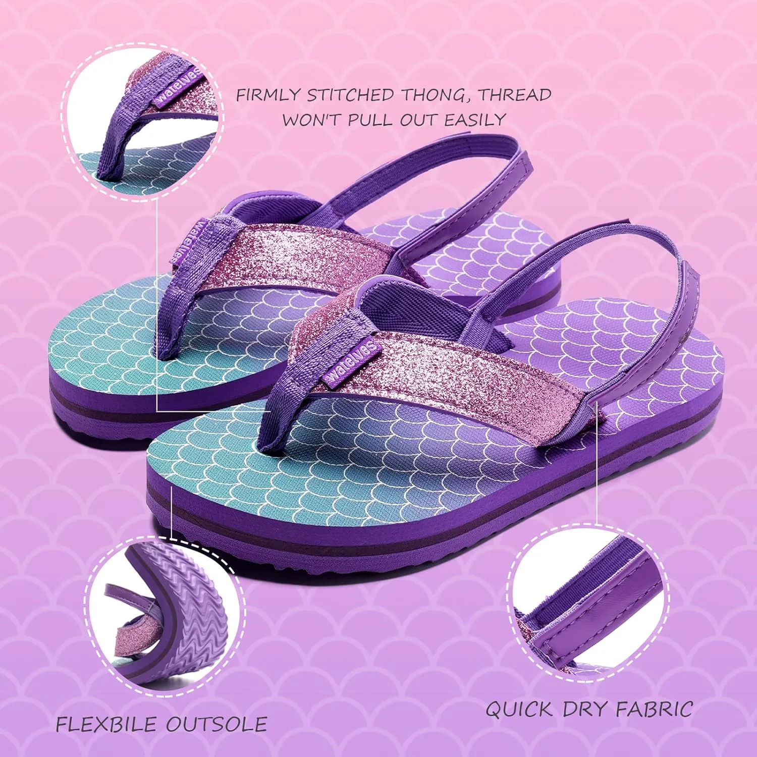 WateLves Girls & Boys Kids Flip Flop summer Slide Sandals Slip on Suitable for Bath Shower Beach pool (Little Kid/Big Kid)