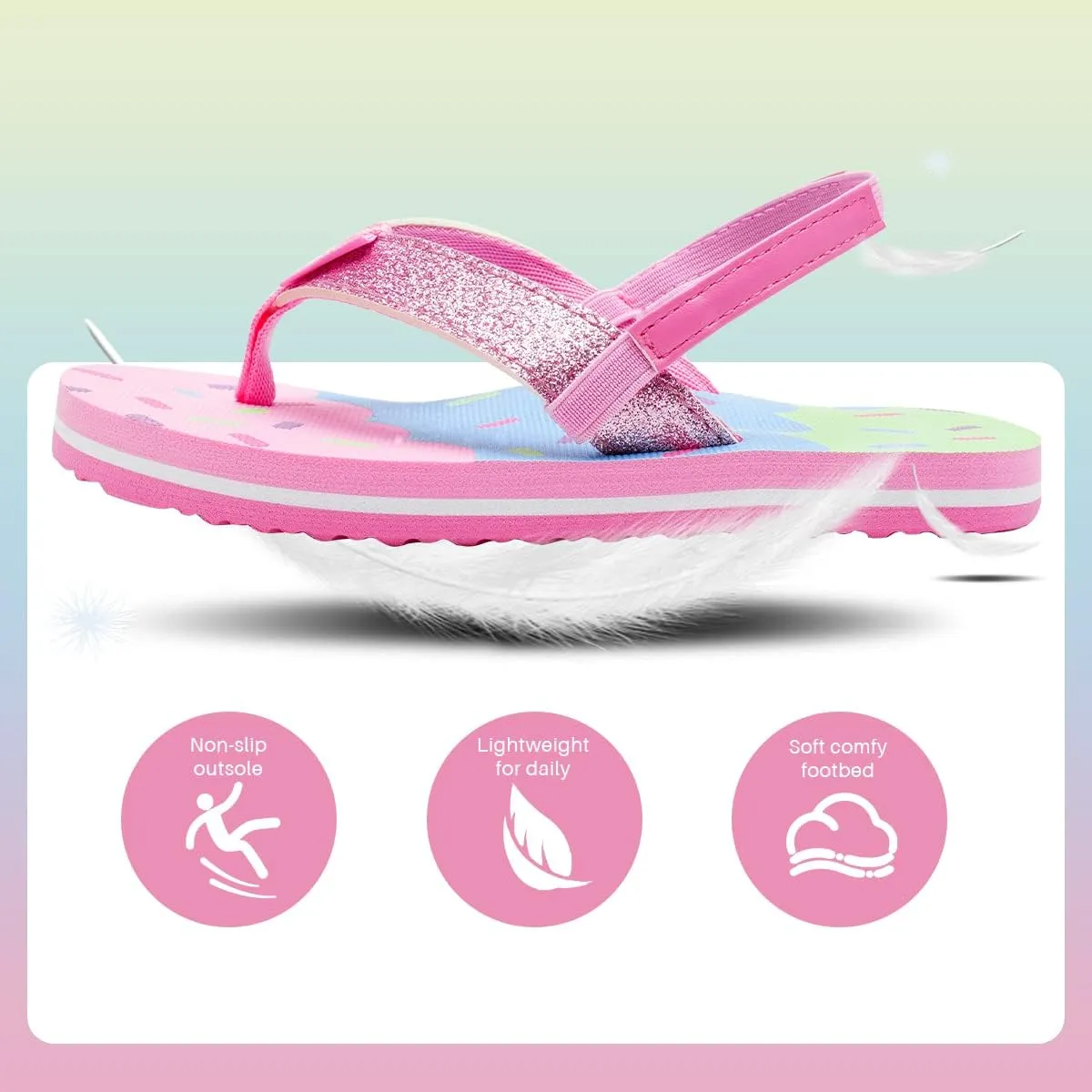 WateLves Girls & Boys Kids Flip Flop summer Slide Sandals Slip on Suitable for Bath Shower Beach pool (Little Kid/Big Kid)