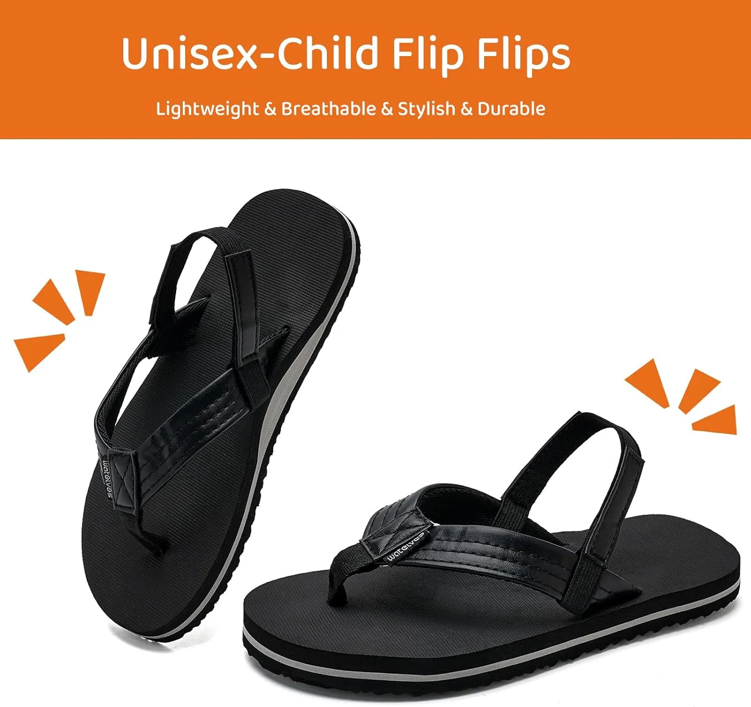WateLves Girls & Boys Kids Flip Flop summer Slide Sandals Slip on Suitable for Bath Shower Beach pool (Little Kid/Big Kid)
