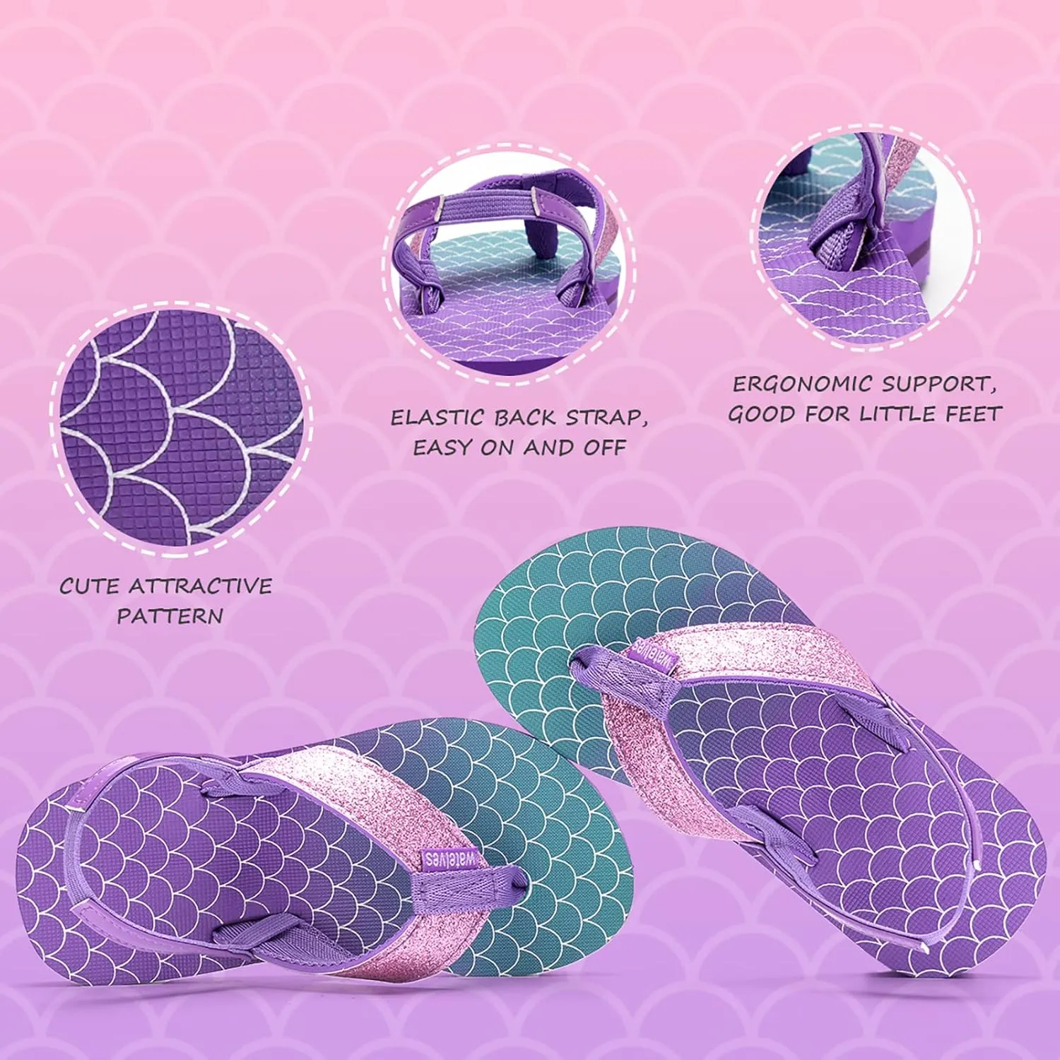 WateLves Girls & Boys Kids Flip Flop summer Slide Sandals Slip on Suitable for Bath Shower Beach pool (Little Kid/Big Kid)