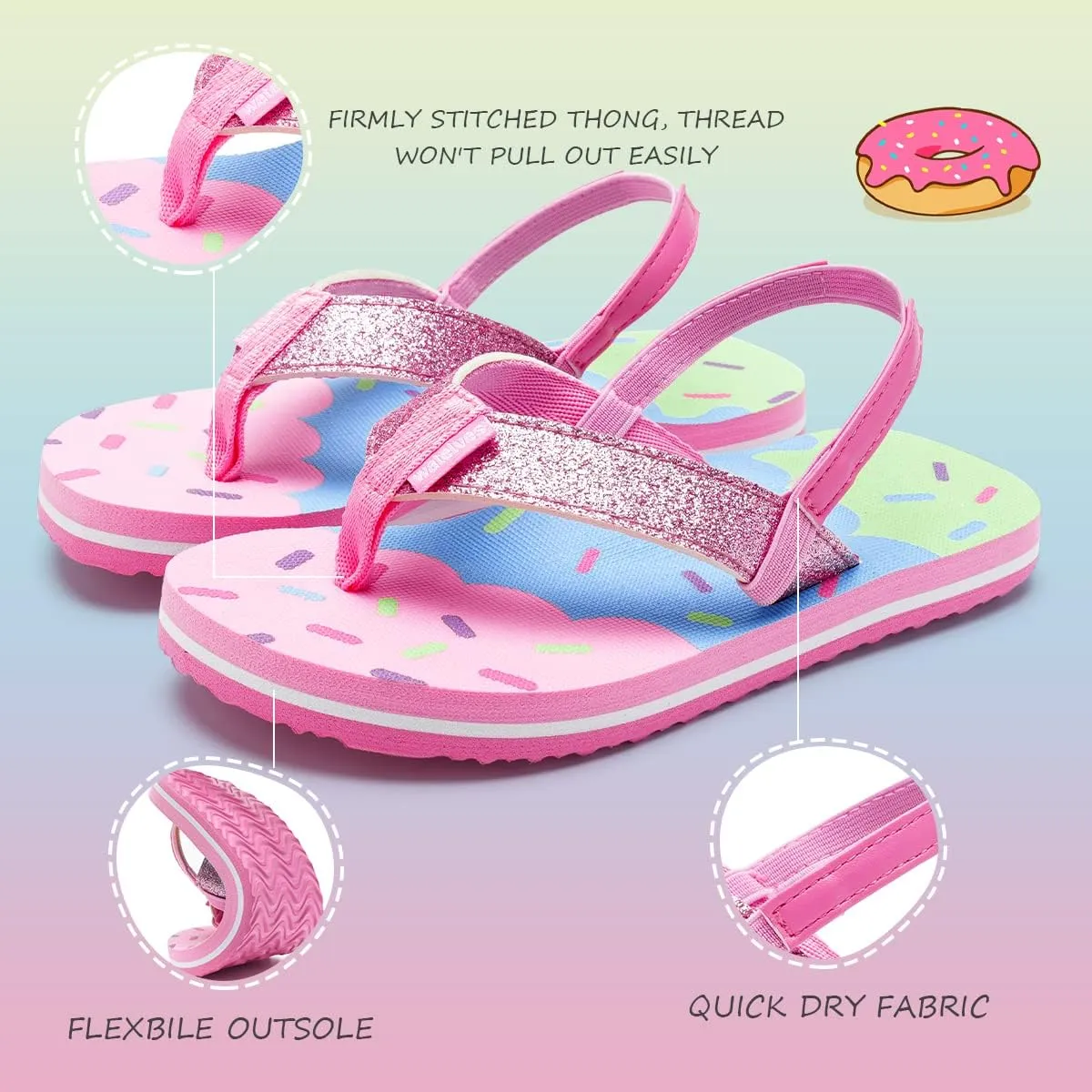 WateLves Girls & Boys Kids Flip Flop summer Slide Sandals Slip on Suitable for Bath Shower Beach pool (Little Kid/Big Kid)