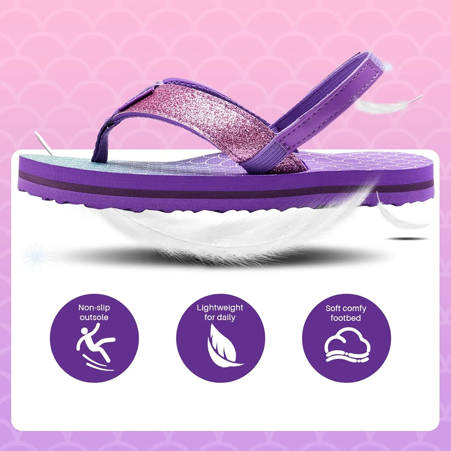 WateLves Girls & Boys Kids Flip Flop summer Slide Sandals Slip on Suitable for Bath Shower Beach pool (Little Kid/Big Kid)