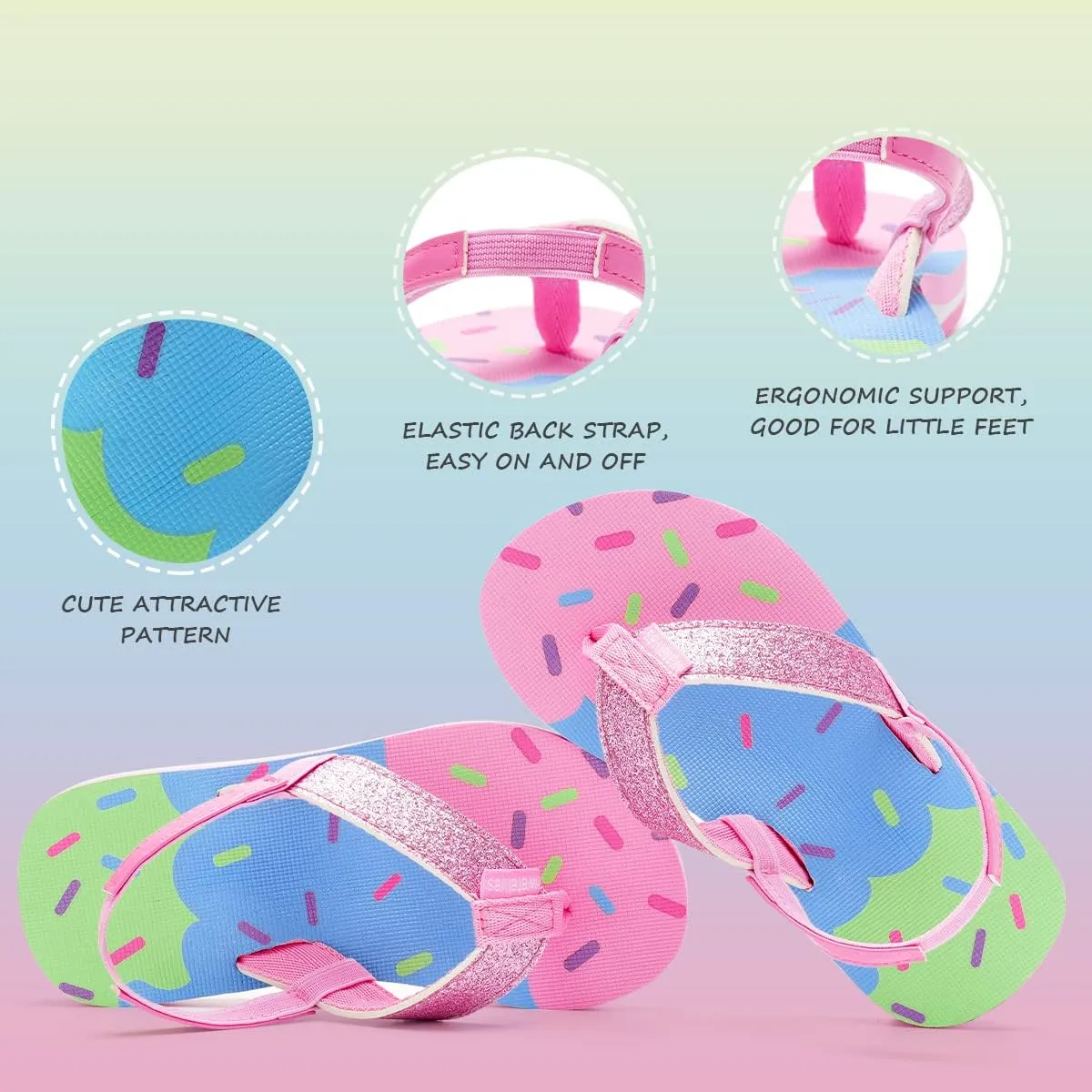WateLves Girls & Boys Kids Flip Flop summer Slide Sandals Slip on Suitable for Bath Shower Beach pool (Little Kid/Big Kid)