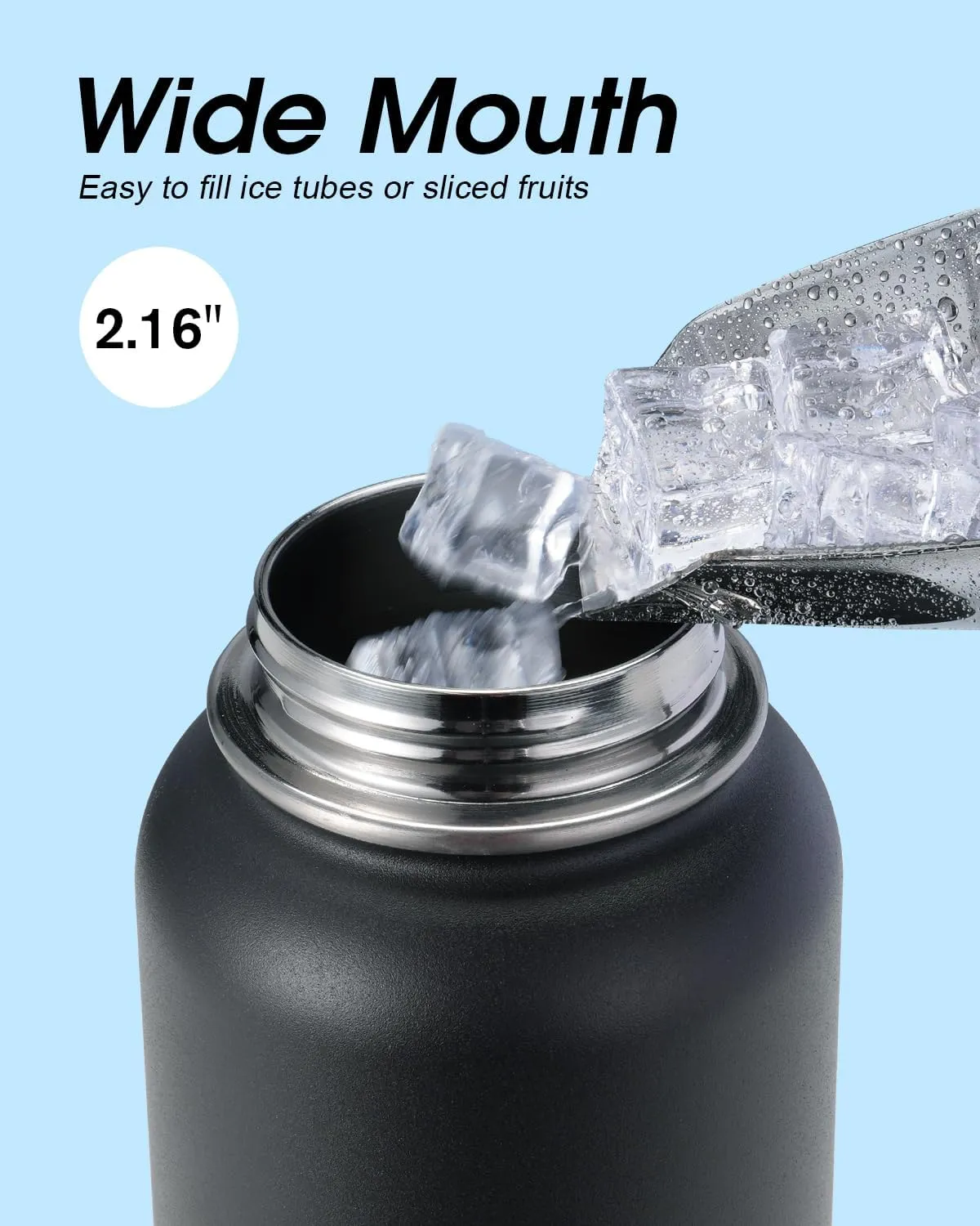 Water Bottle 40 oz Insulated with Straw&Brush, Coolflask Vaccum Stainless Steel Metal 3 Lids Water Flask for Sports, Gym or Office, Keep Cold 48H Hot 24H, Piano Night