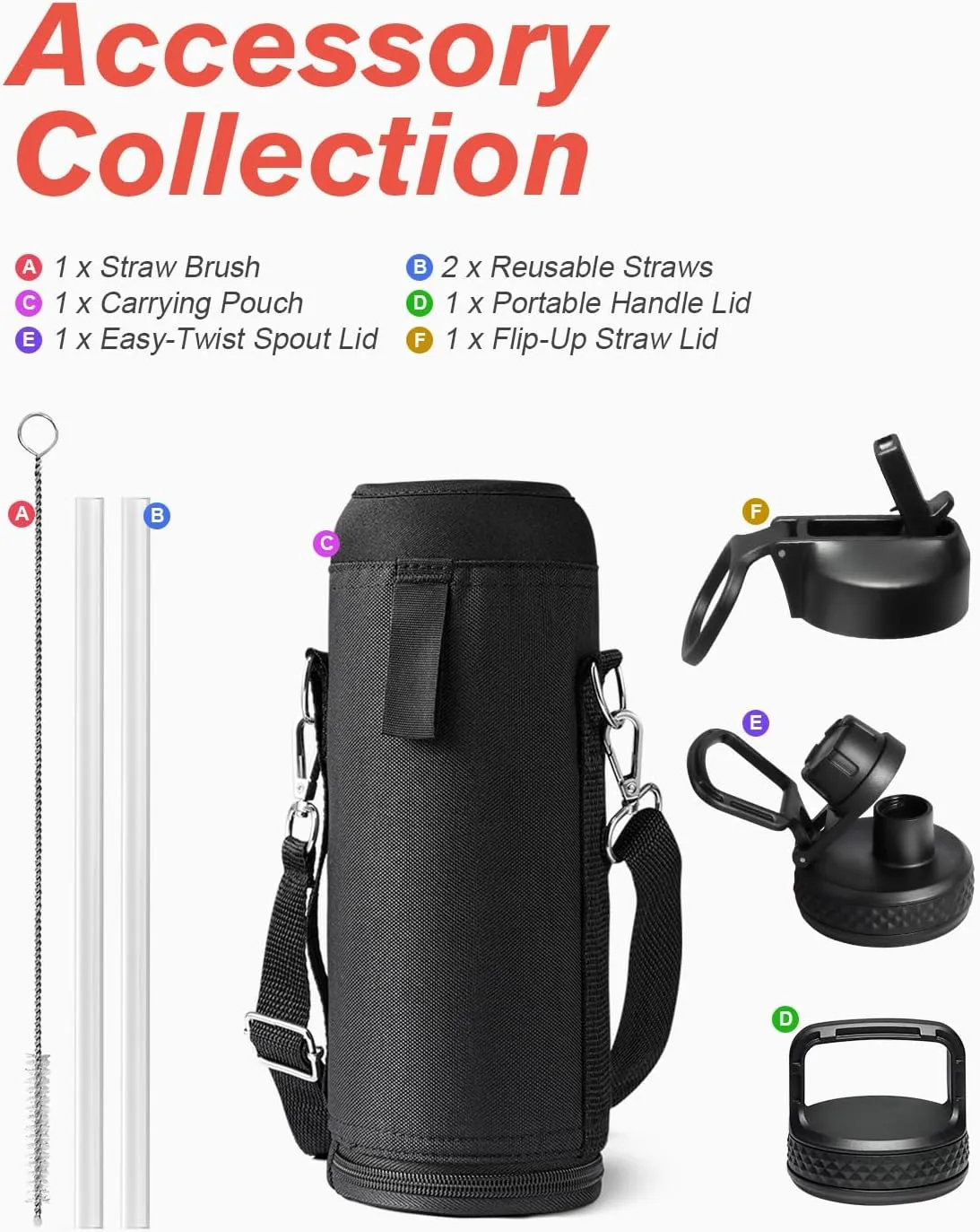 Water Bottle 40 oz Insulated with Straw&Brush, Coolflask Vaccum Stainless Steel Metal 3 Lids Water Flask for Sports, Gym or Office, Keep Cold 48H Hot 24H, Piano Night