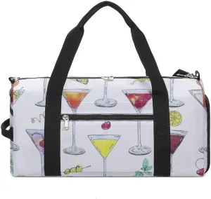 Watercolor Cocktails Glass with Fruits Fitness Large Gym Bag for Unisex with Shoe Compartment & Wet Pocket