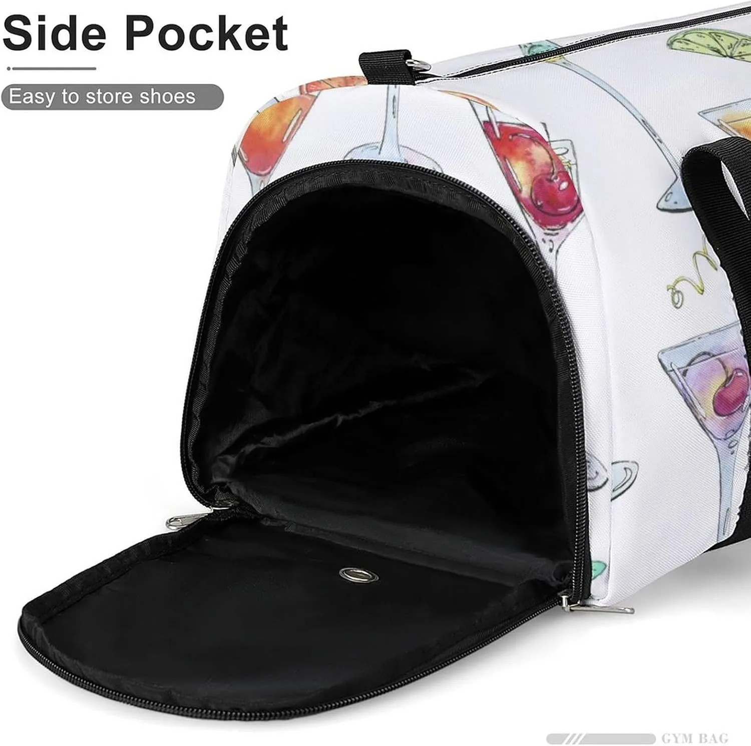 Watercolor Cocktails Glass with Fruits Fitness Large Gym Bag for Unisex with Shoe Compartment & Wet Pocket