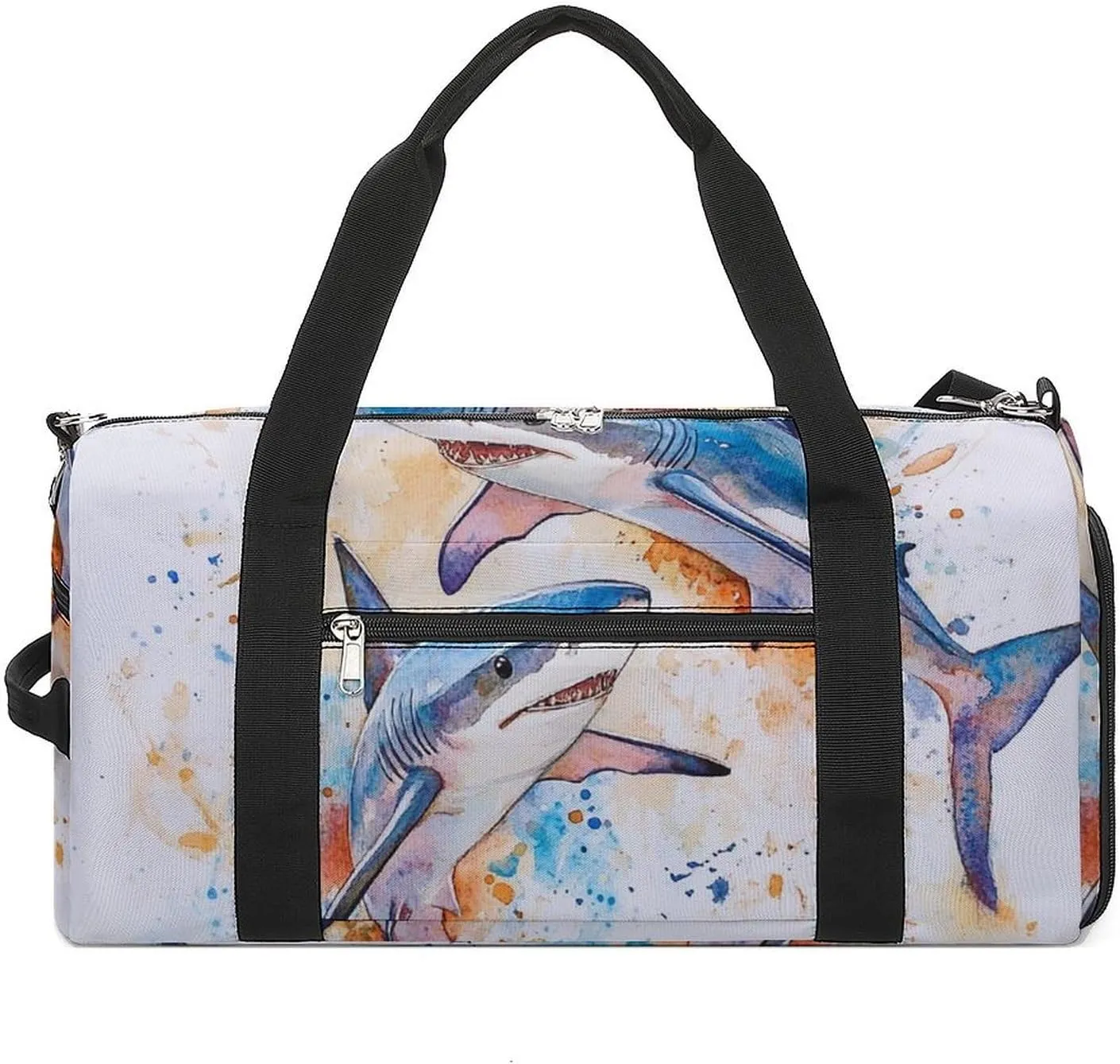 Watercolor Sharks Fitness Large Gym Bag for Unisex with Shoe Compartment & Wet Pocket
