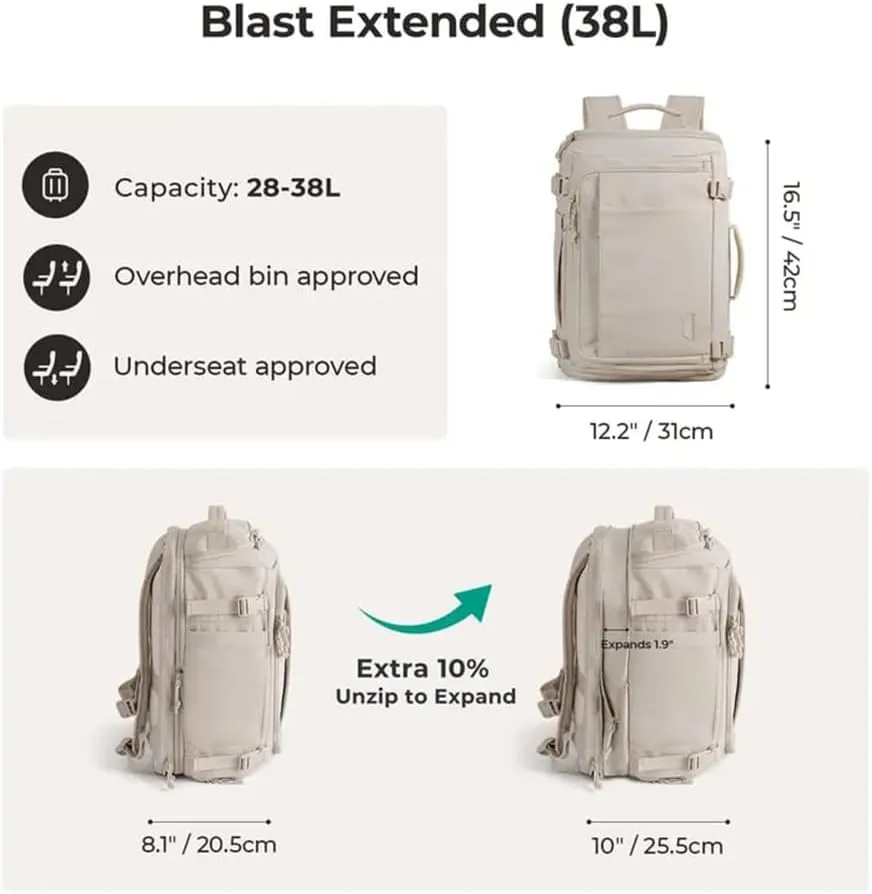 Waterproof Carry-On Travel Backpack, Backpack Waterproof Outdoor Sports, Travel Carry on Backpack Expandable for Women Men (Black)