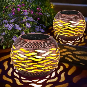 Waterproof Solar Lanterns Outdoor 2-Pack - Retro Metal Hollow-Out Solar Table Lamp for Outdoor Yard Garden Porch Patio Lawn Decorations Unique Gardening Gifts for Women, Mom