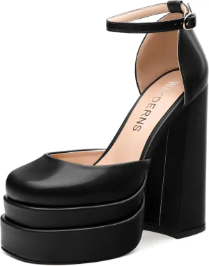 WAYDERNS Platform Heels for Women Block High Heel Closed Round Toe Ankle Strap 5.9 Inch Pumps Stylish Prom Party Wedding Dress Shoes
