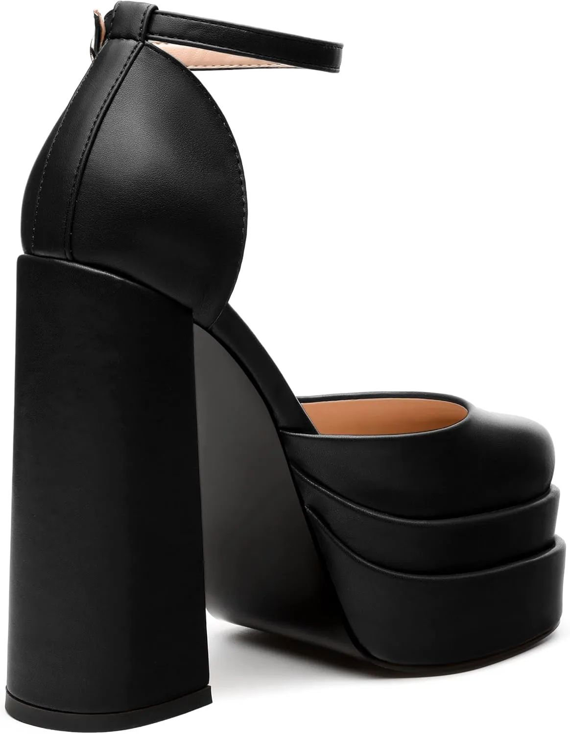 WAYDERNS Platform Heels for Women Block High Heel Closed Round Toe Ankle Strap 5.9 Inch Pumps Stylish Prom Party Wedding Dress Shoes