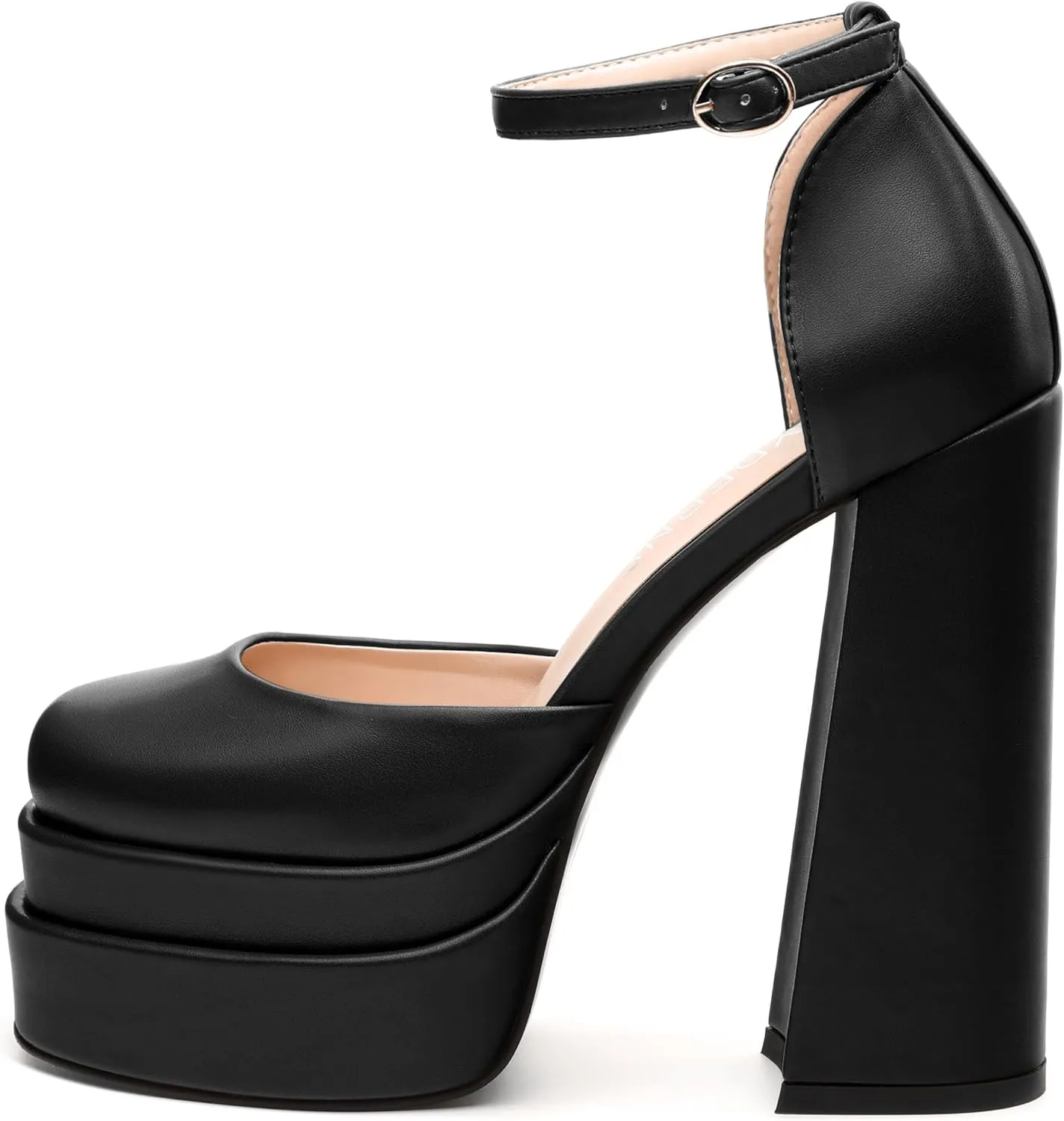 WAYDERNS Platform Heels for Women Block High Heel Closed Round Toe Ankle Strap 5.9 Inch Pumps Stylish Prom Party Wedding Dress Shoes