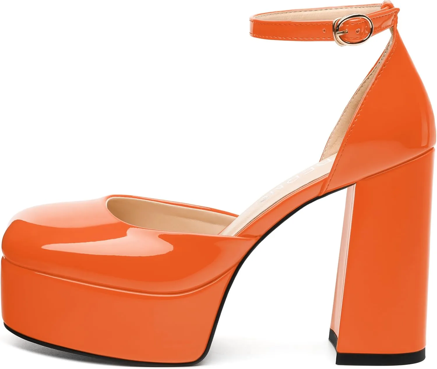WAYDERNS Platform Heels for Women Block High Heel Closed Square Toe Ankle Strap 4.3 Inch Pumps Fashion Party Dress Shoes