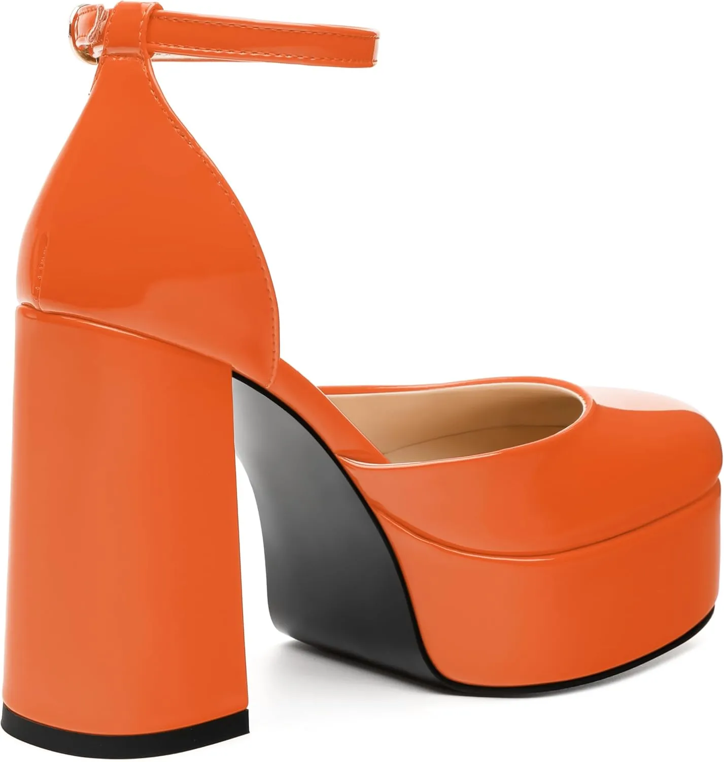 WAYDERNS Platform Heels for Women Block High Heel Closed Square Toe Ankle Strap 4.3 Inch Pumps Fashion Party Dress Shoes