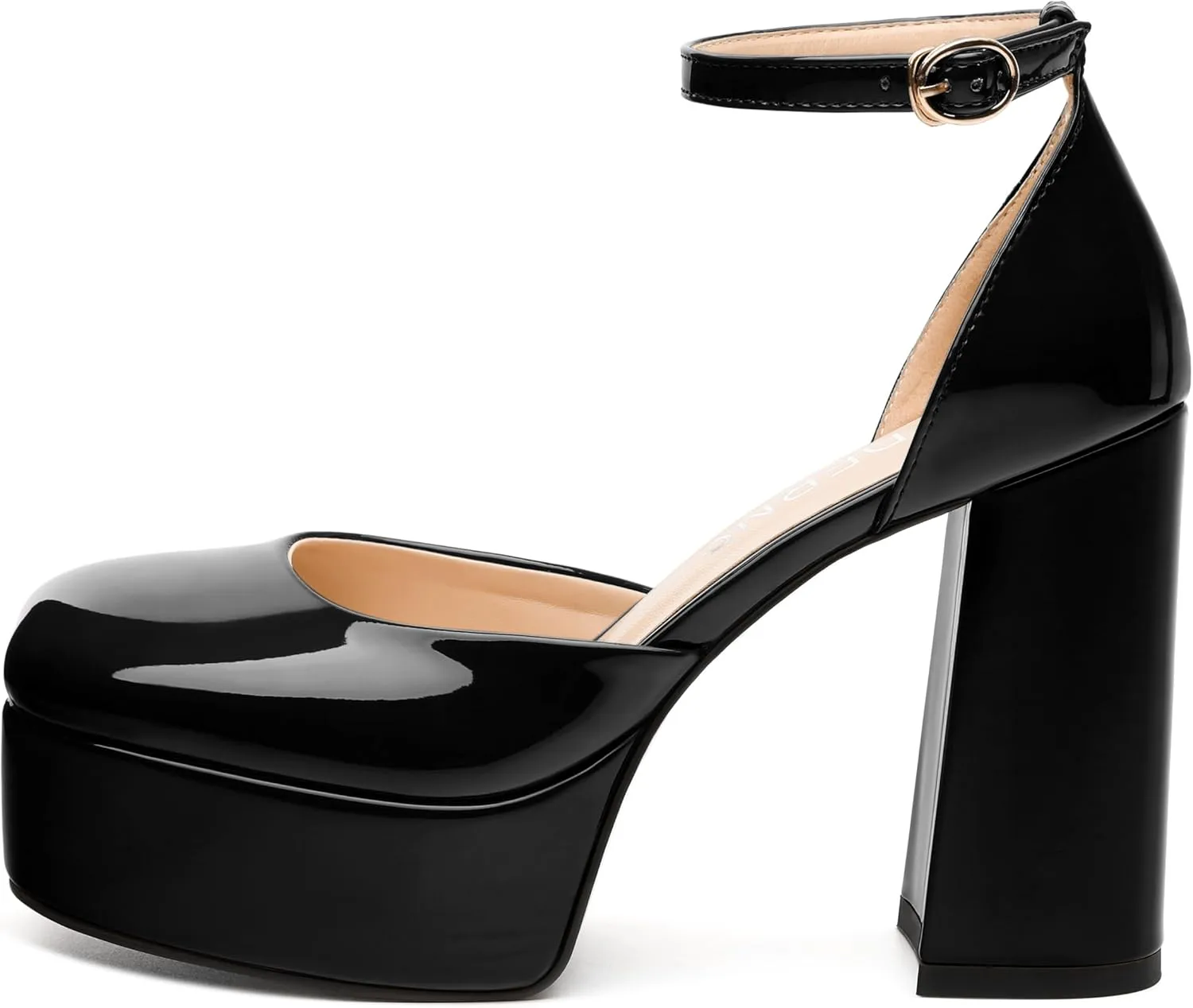 WAYDERNS Platform Heels for Women Block High Heel Closed Square Toe Ankle Strap 4.3 Inch Pumps Fashion Party Dress Shoes