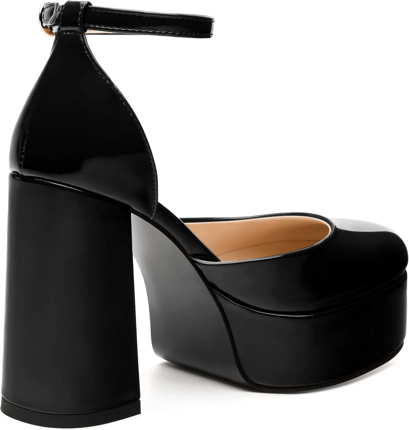 WAYDERNS Platform Heels for Women Block High Heel Closed Square Toe Ankle Strap 4.3 Inch Pumps Fashion Party Dress Shoes
