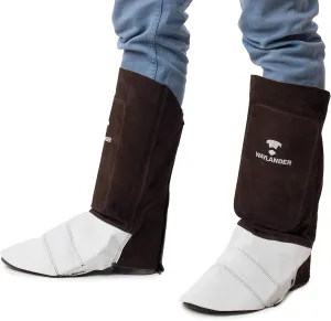 Waylander Leather Welding Spats - Cowhide Leather Shoe Boot Protectors Covers - Kevlar Stitched High Top Gaiters with Shin Shield - SC0213