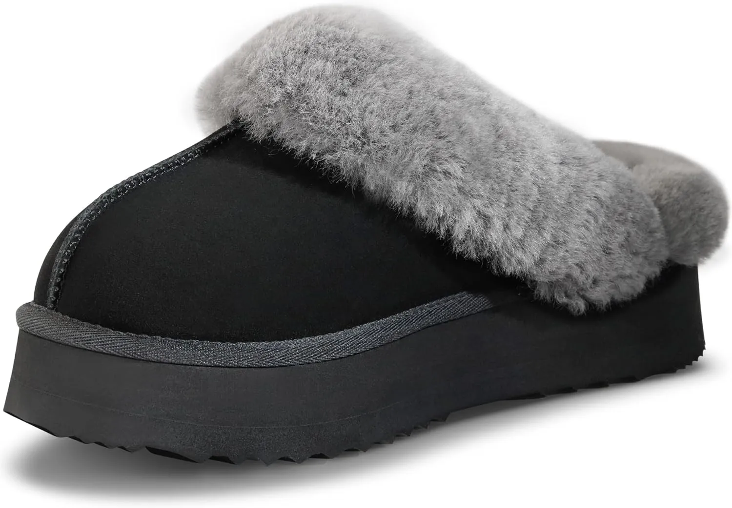 WaySoft Genuine Australian Sheepskin Women Platform Slippers, 100% Shearling Platform Indoor and Outdoor Fluffy Wool Slippers