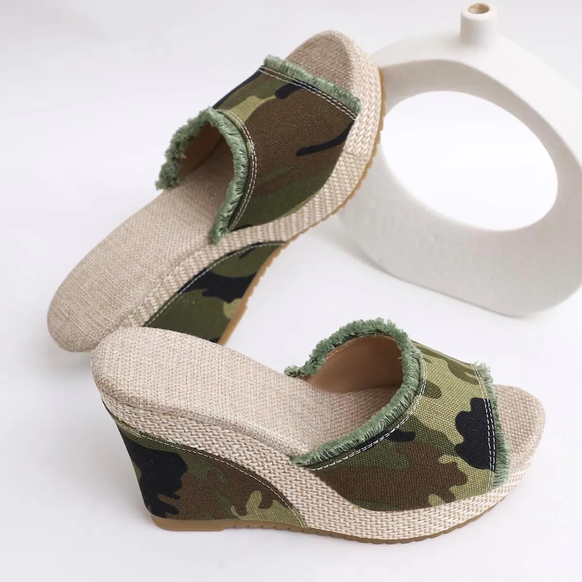 Wedge Shoes for Women - Camouflage Wedges with Platform Heels, Stylish Camouflage Heels for Women