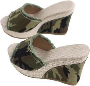 Wedge Shoes for Women - Camouflage Wedges with Platform Heels, Stylish Camouflage Heels for Women