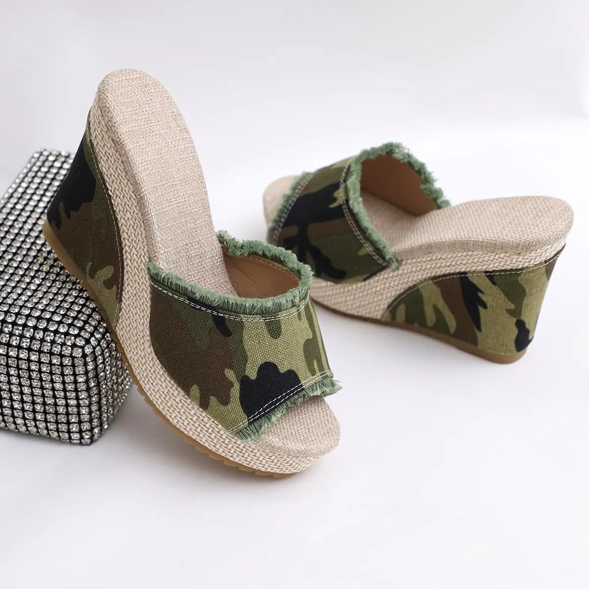 Wedge Shoes for Women - Camouflage Wedges with Platform Heels, Stylish Camouflage Heels for Women