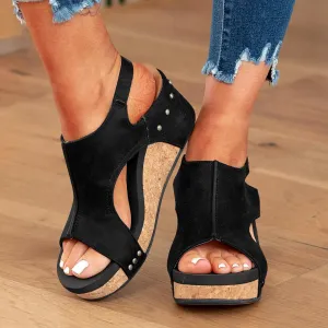 Wedges Heels for Women Dressy, Women's Cork Platform Wedge Sandals Low Heel Open Toe Ankle Strap Comfortable Orthopedic Wedges Ladies Casual Summer Shoes (a-Black, 7.5)