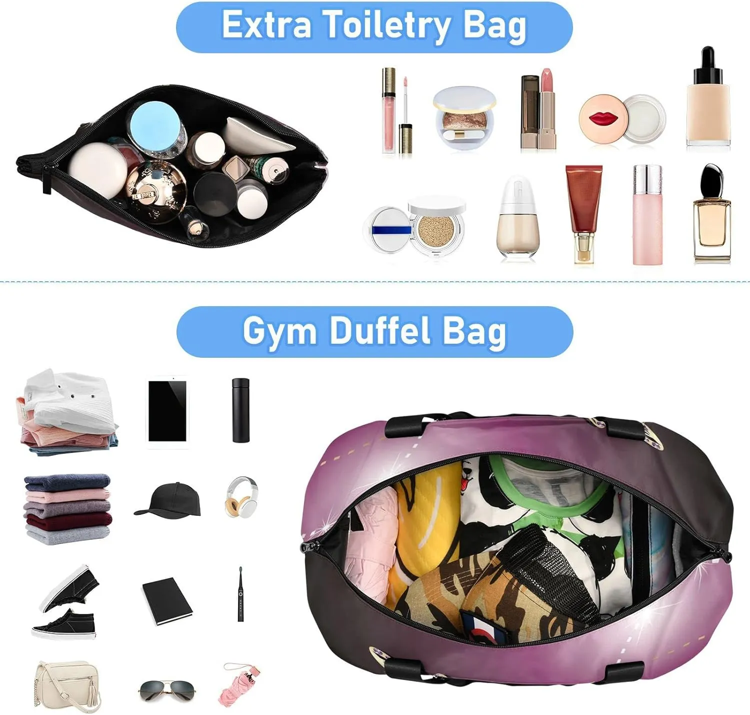 Weekender Bag for Women, Dragonfly Purple Gym Sports Duffle Travel Tote With Toiletry and Swim Bag