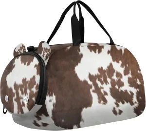 Western Cow Skin Texture Kids Duffel Bag with Shoes Compartment Large Capacity Carry On Overnight Bag for Travel, Swimming, Dance, Ballet