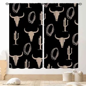 Western Curtains, Rustic Cowboys Southwest Tribal Cow Print Cactus Bull Skull Farmhouse Country Blackout Window Drapery Treatments for Bedroom Living Room Kitchen 2 Panels Set, 42"x45" Inch