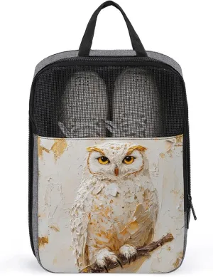 White And Golden Owl Shoe Bag for Travel Daily Use Anti-dust Storage Carrier Golf Shoe Pouch