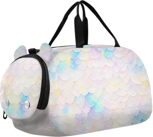 White Fish Scale Shimmering Duffel Gym Bags with Shoes Compartment Large Capacity Overnight Travel Weekender Tote for Travel, Sports, Duffel, Weekender