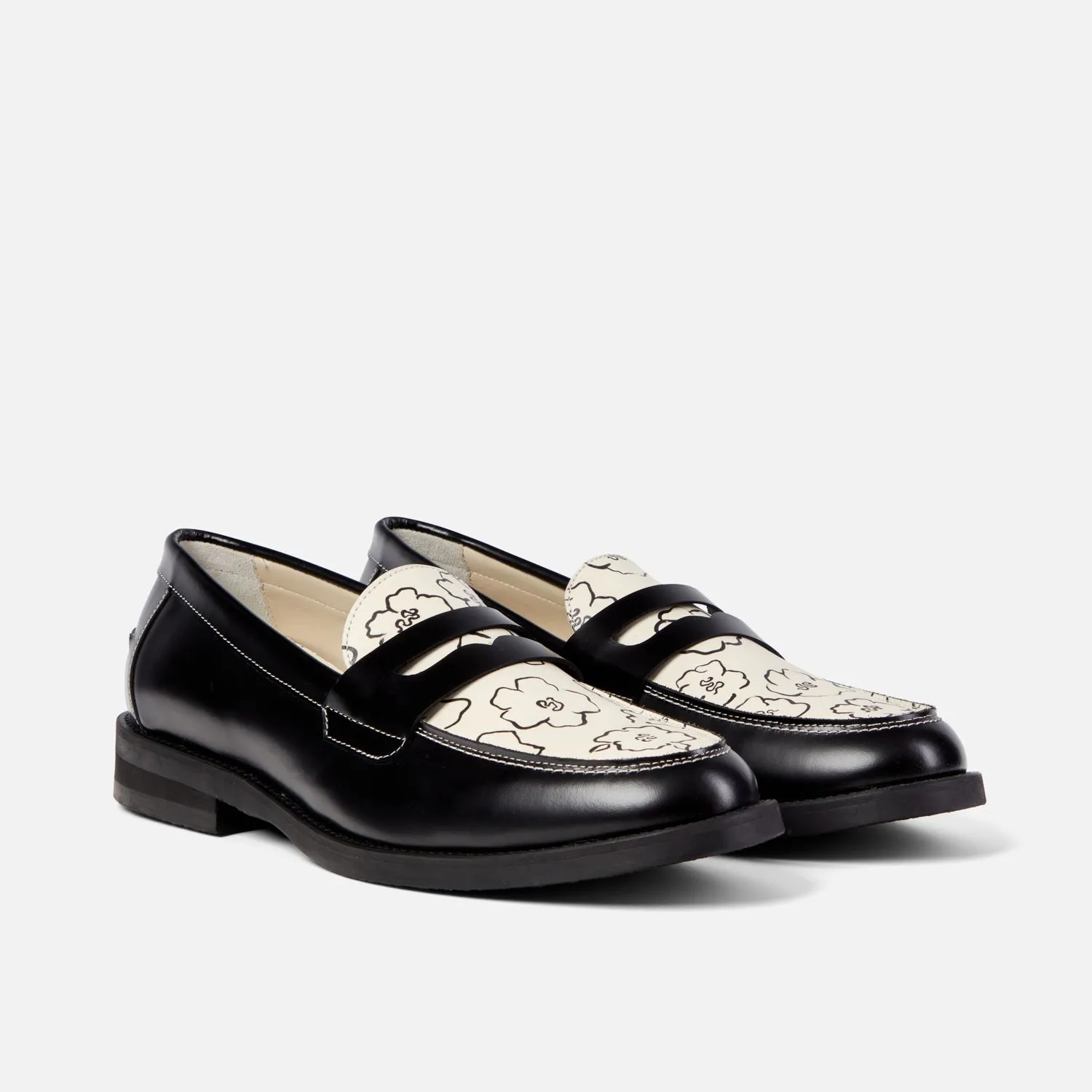 Wilde Black Sketch Floral Penny Loafer - Men's