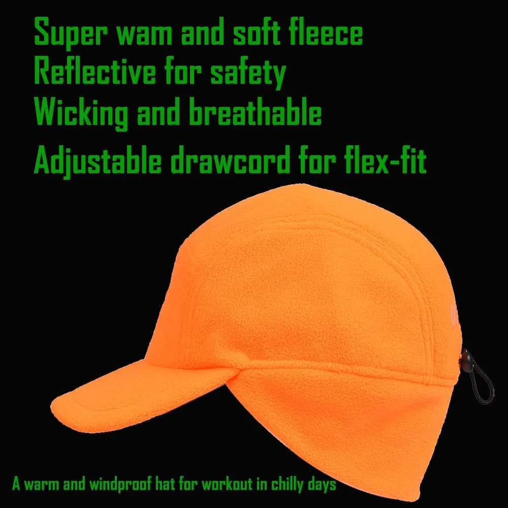 Windproof Fleece Hat with Ear Flaps | Reflective for Safety | Adjustable Elastic Draw String for Comfort