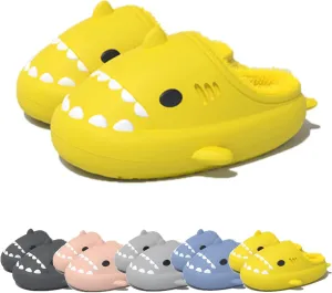 Winter Cloud Slides Shark Slippers Adults Cartoon Fuzzy Slippers Nonslip Soft Comfy Home Slippers (Yellow,5.5,6,Men,4,4.5,Women,Medium)