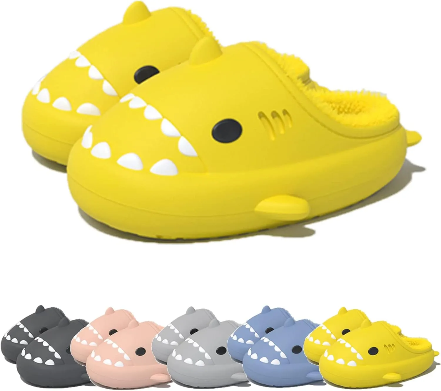 Winter Cloud Slides Shark Slippers Adults Cartoon Fuzzy Slippers Nonslip Soft Comfy Home Slippers (Yellow,5.5,6,Men,4,4.5,Women,Medium)