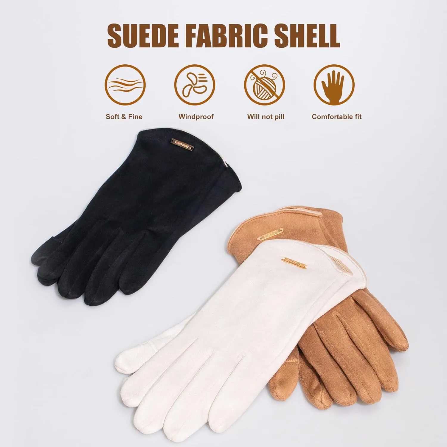 Winter Gloves for Women: Touchscreen Fashion Slim Cut Suede Warm Gloves with Thermal Crystal Velvet Lined for Travel