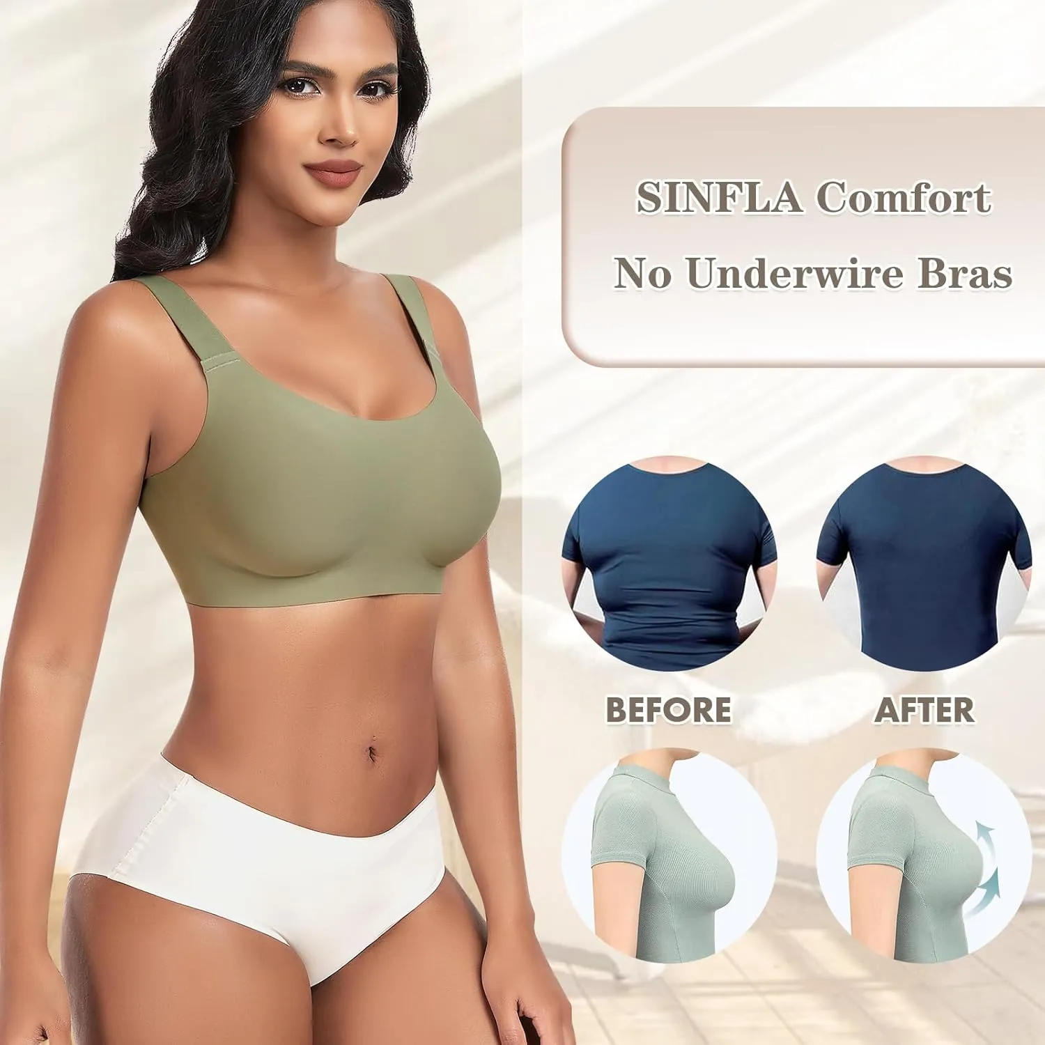 Wireless Bras for Women No Underwire Seamless Full Coverage Comfortable Everyday Bra with Medium Support