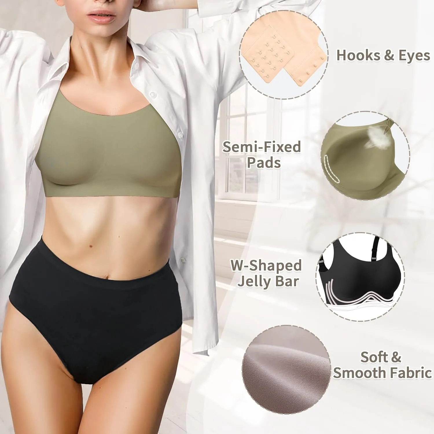 Wireless Bras for Women No Underwire Seamless Full Coverage Comfortable Everyday Bra with Medium Support
