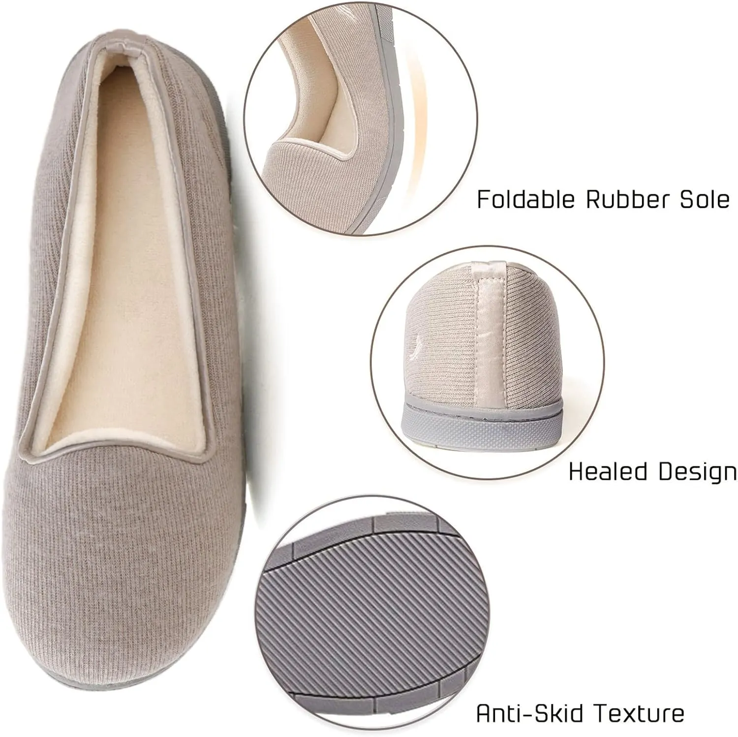 Wishcotton Women's Comfy Memory Foam ballerina House shoes, Women's Lightweight Loafer Slippers with Closed Back Indoor Outdoor